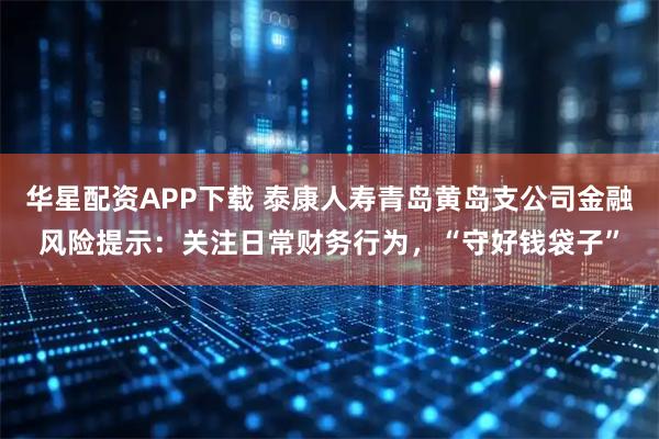华星配资APP下载 泰康人寿青岛黄岛支公司金融风险提示：关注日常财务行为，“守好钱袋子”